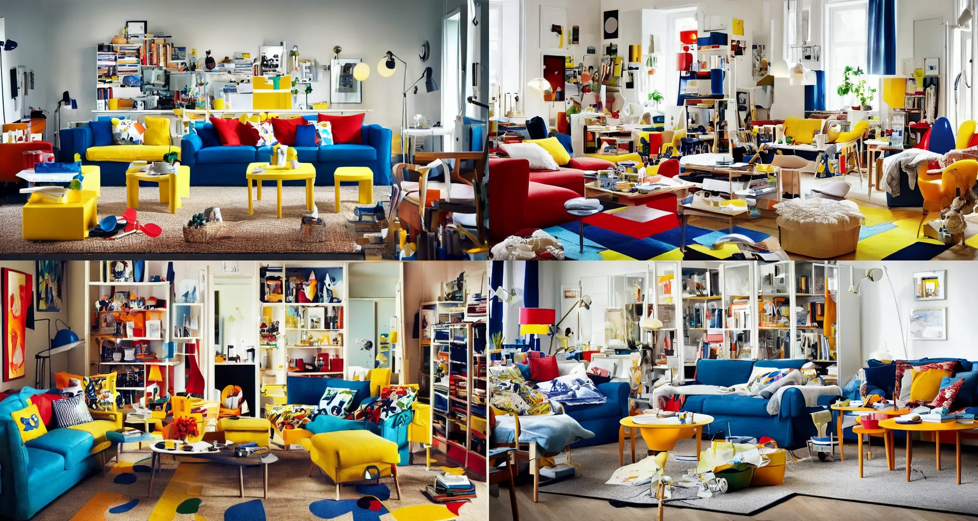 Prompt: IKEA catalogue photo of a living room, by Karel Appel