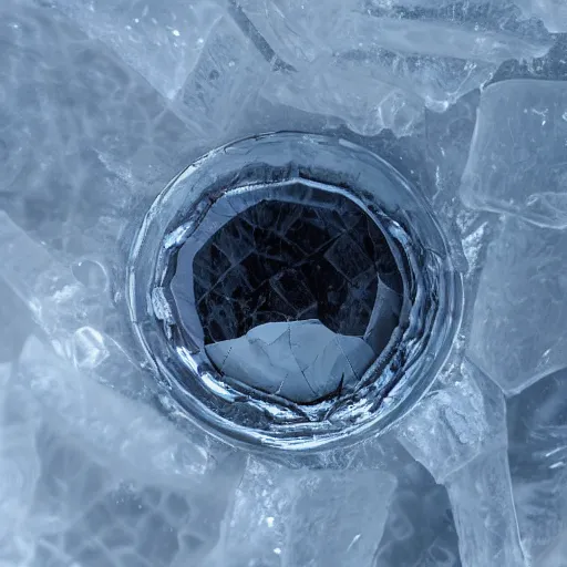 Prompt: see through clear sheet of ice sheet of ice in front of face behind ice 80mm eye close up