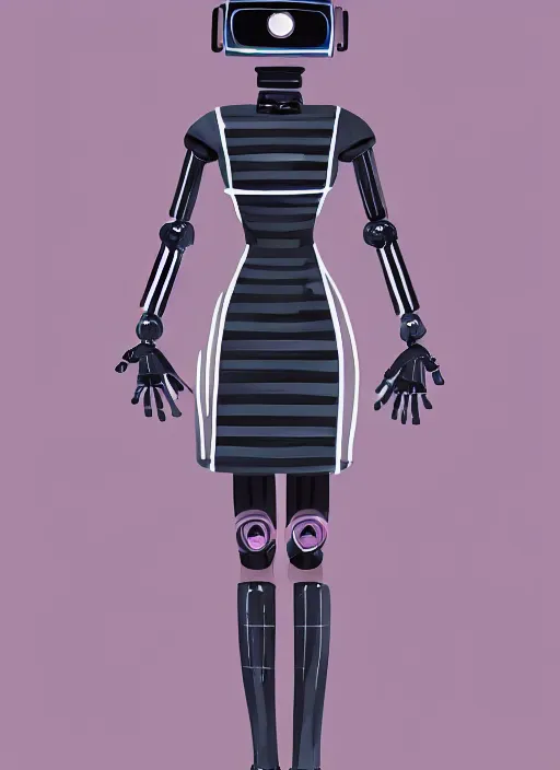 Image similar to a robot wearing a maid dress, striped thigh high, full body shot, highly detailed, digital painting, artstation, concept art, smooth, sharp focus, illustration