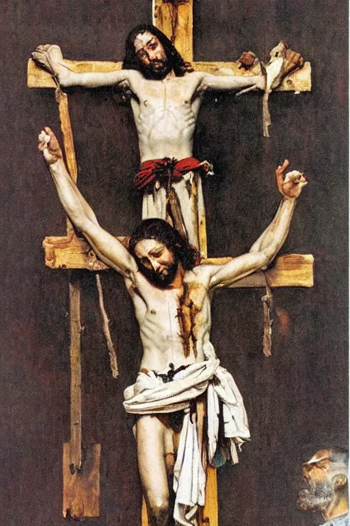 Prompt: jesus crucified painted by norman rockwell