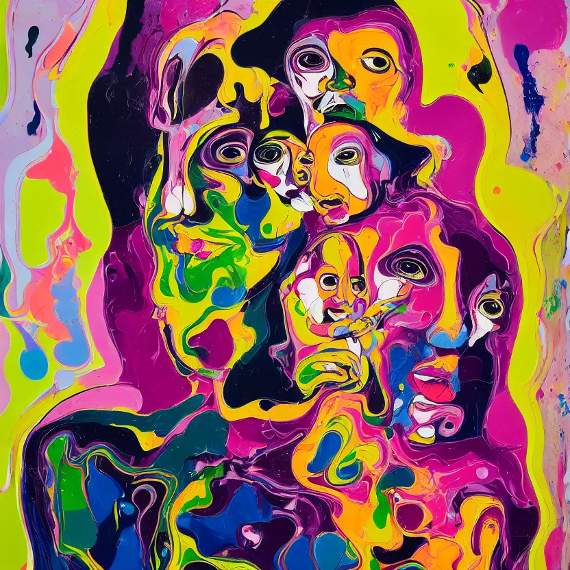 Image similar to woman holding a baby, an ultrafine detailed painting by peter max and francis bacon and fiona rae and maryam hashemi and hernan bas and anna mond, featured on deviantart, metaphysical painting, pop surrealism, melting paint, biomorphic, mixed media, photorealistic, dripping paint, palette knife texture, masterpiece