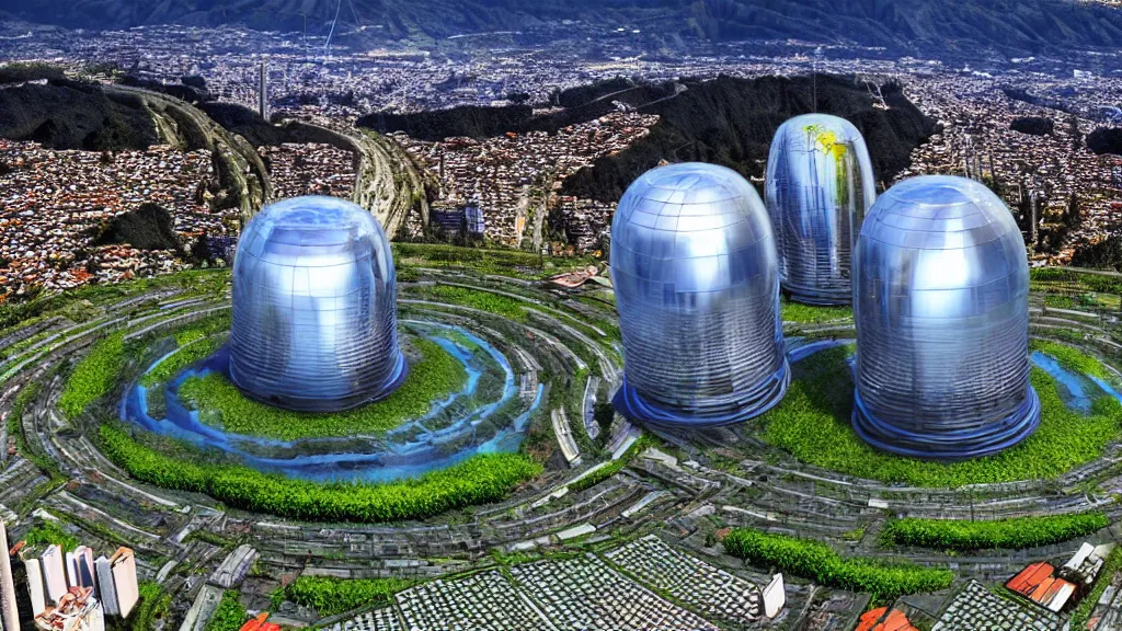 Prompt: Nucleur Reactor integrated with nature and City Quito, Ecuador; by Vincent Callebaut; 4K, 12K