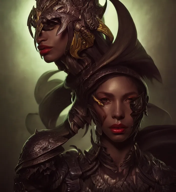 Image similar to a portrait of a dark elf, hyper detailed, digital art, trending in artstation, cinematic lighting, studio quality, smooth render, artgerm, joshua middleton, rafael albuquerque, unreal engine 5 rendered, octane rendered, art style by klimt and nixeu and ian sprigger and wlop and krenz cushart