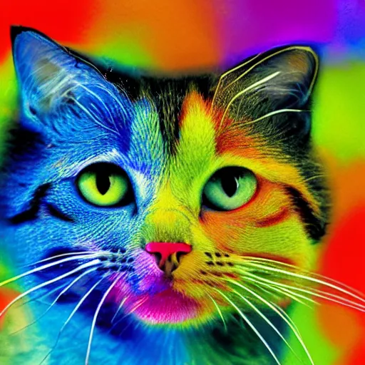 Image similar to a cat made of splash of colours