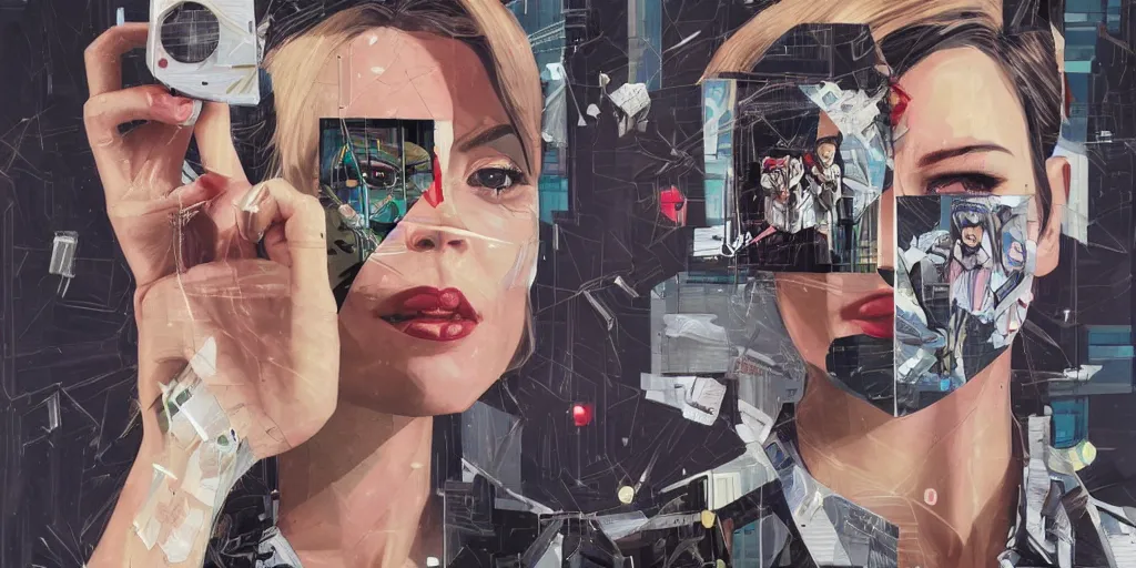 Image similar to a portrait of a single female android, by MARVEL comics and Sandra Chevrier, pinhole camera