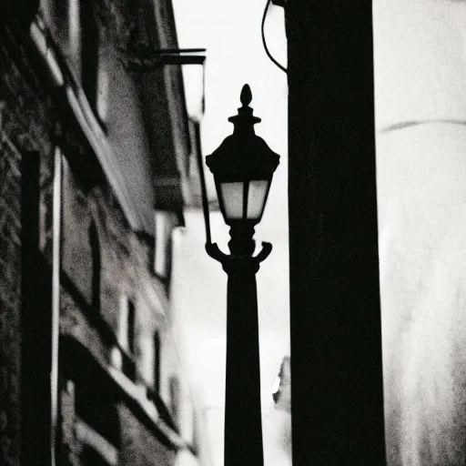 Prompt: 35mm, dark pale man standing in front of alley, streetlight, rain, eldritch, high definition