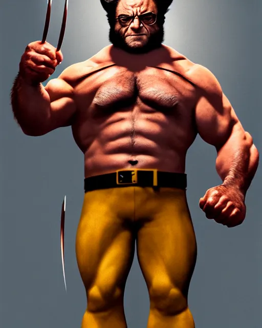 Image similar to danny devito as wolverine, full body portrait, full suit, claws out, oil on canvas, octane render, trending on artstation