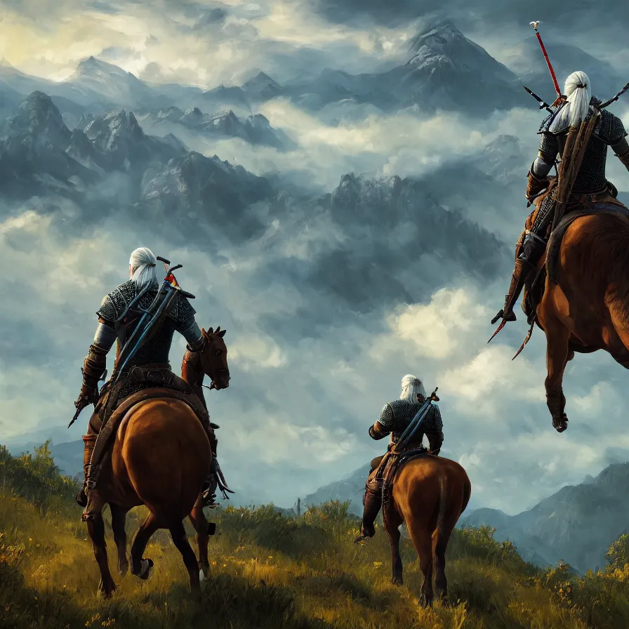 Image similar to witcher 3 the wild hunt riding in naglfar, in the style of fernando amorsolo drawings, artistic, highly detailed, 8 k, landscape