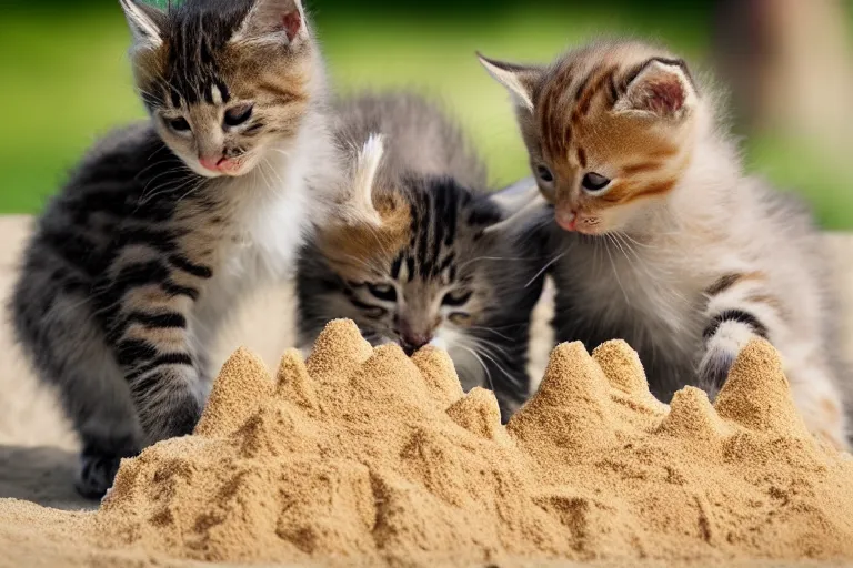 Image similar to kittens touching a sand castle