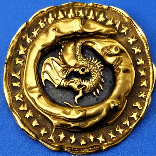 Image similar to pirate coin made of gold portraying of a dragon, high detail