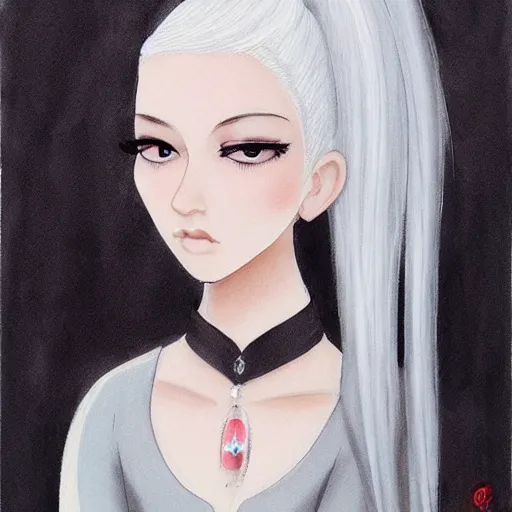 Prompt: a girl with white hair in a hairbun, by qinniart