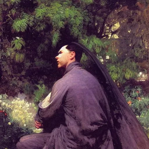 Image similar to Batman in a pastoral setting, painted by Jean-Joseph Benjamin-Constant, oil on canvas