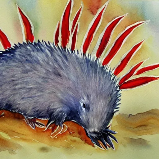 Image similar to beautiful professional watercolor painting of an echidna