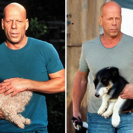 Prompt: Bruce Willis with a dogs' body