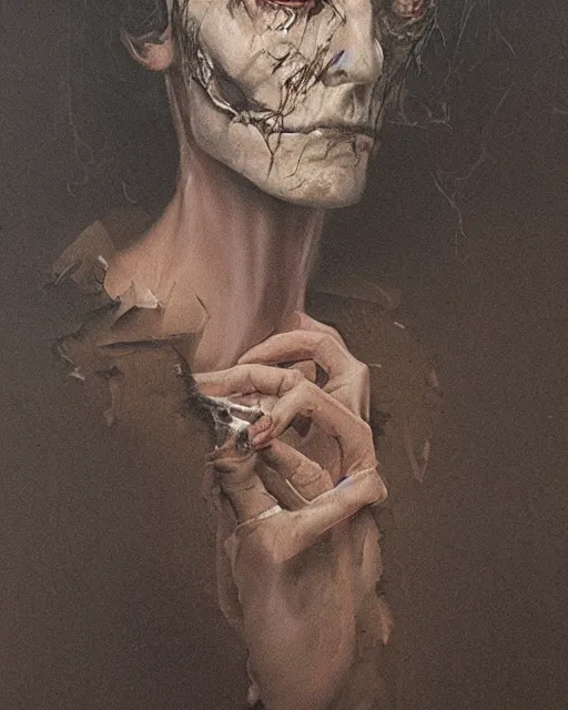 Image similar to a handsome but sinister ghost in layers of fear, with violence in his eyes, 1 9 7 0 s, seventies, woodlands, delicate embellishments, painterly, offset printing technique, by mary jane ansell