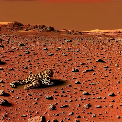 Prompt: photo of a leopard on mars, by wes anderson