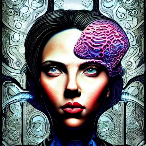 Image similar to Lofi Lovecraft Lovecraftian BioPunk scarlett johansson portrait Pixar style by Tristan Eaton Stanley Artgerm and Tom Bagshaw