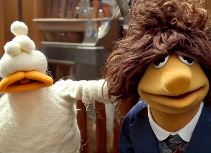 Prompt: film still of peter dinklage in the muppets movie, cinematic, epic