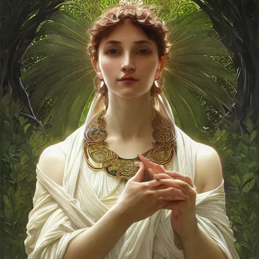 Prompt: portrait of forest god, intricate, elegant, highly detailed, digital painting, artstation, concept art, smooth, sharp focus, illustration, art by artgerm and greg rutkowski and alphonse mucha and william - adolphe bouguereau
