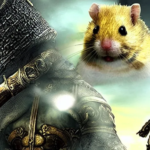 Prompt: a hamster in the video game Dark Souls