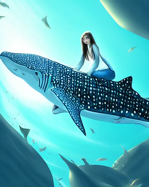 Prompt: whale shark and beautiful girl, radiant lighting, cinematic, artstation