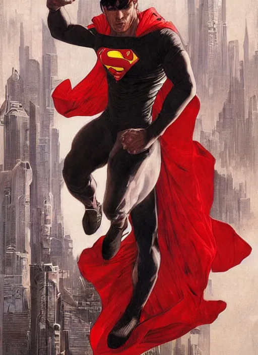 Prompt: portrait of crossfit sprinter superman!, futuristic detailed ornate cyberpunk costume!, red and black costume!!!, pale skin!, no logo!!!, painted art by tsuyoshi nagano, greg rutkowski, artgerm, alphonse mucha, spike painting