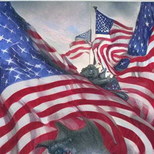 Prompt: the United States of Gnomerica independence day party, illustration by Alan Lee