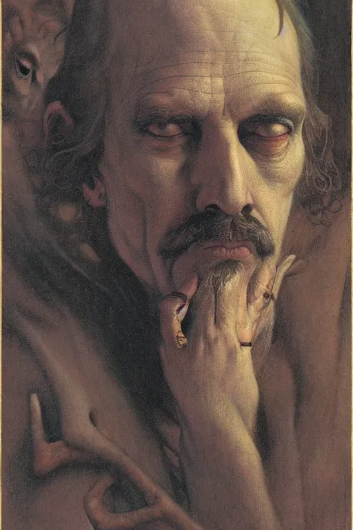 Image similar to occult art portrait of john whiteside parsons by wayne barlowe, gustav moreau, goward,  Gaston Bussiere and roberto ferri, santiago caruso, and austin osman spare