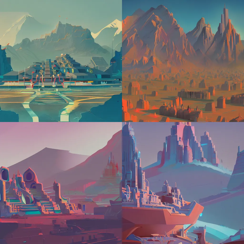 Prompt: by James Gilleard, a mural depicting an advanced Dharmic kardashev type 3 civilization, featured on artstation