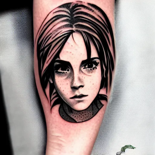 Image similar to tattoo of anime emma watson on arm back