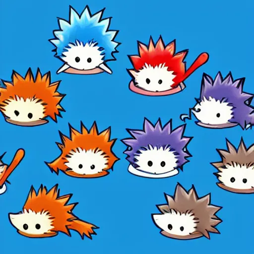 Image similar to baby hedgehogs in the style of cute anime, adorable, cute, art station