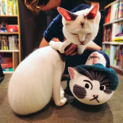Image similar to one very cute Cat playing with wool anime Kawaii mcbess