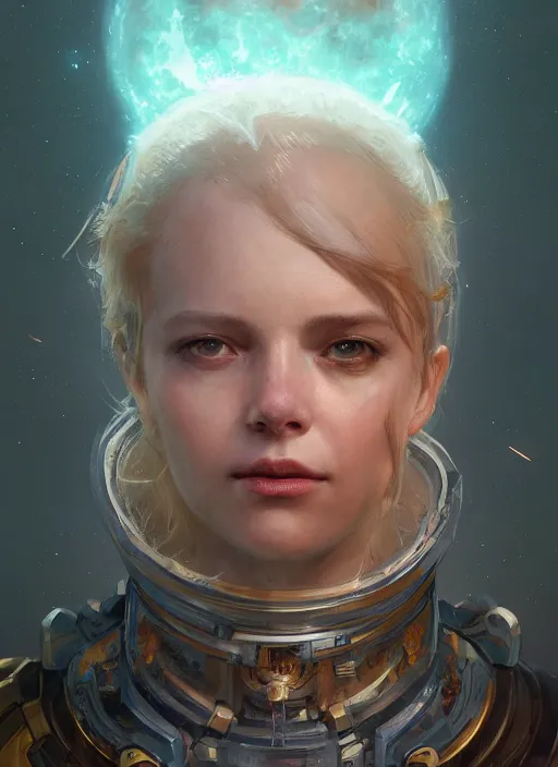 Image similar to fantasy portrait of world as human sad on space, au naturel, hyper detailed, digital art, trending in artstation, cinematic lighting, studio quality, smooth render, unreal engine 5 rendered, octane rendered, art style by klimt and nixeu and ian sprigger and wlop and krenz cushart.