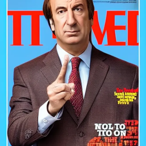 Image similar to Saul Goodman on the cover of Time Magazine, highly detailed