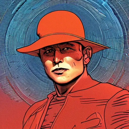 Image similar to elon musk retro minimalist portrait moebius starwatcher comic by jean giraud, portrait 8 k