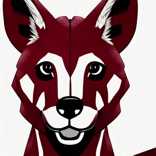 Image similar to A dingo mascot, maroon and white, NFL, highly detailed design, high evolution, legendary, smooth, sharp focus, dynamic lighting, intricate, line art, ArtStation, art by Paul Rand