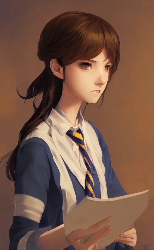 Prompt: a portrait of a cute female ravenclaw student, hogwarts setting, vivid colors, soft lighting, atmospheric, cinematic, moody, in the style of ilya kuvshinov and range murata, krenz cushart, rule of thirds, oil on canvas, 8 k