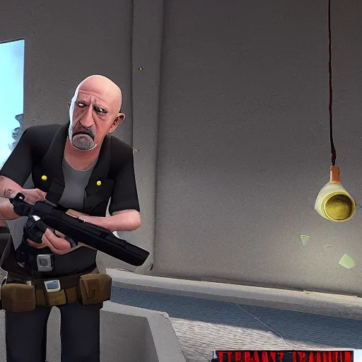 Image similar to Mike Ehrmantraut in Team Fortress 2, HD 4k game screenshot, Valve official announcement, new character