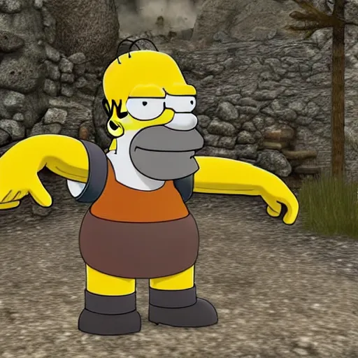 Prompt: homer simpson as an npc in skyrim, the elder scrolls video game screenshot