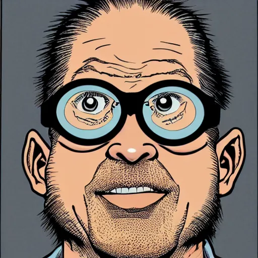 Image similar to close up portrait of goth nerd wearing goggles, by geof darrow, geof darrow art,