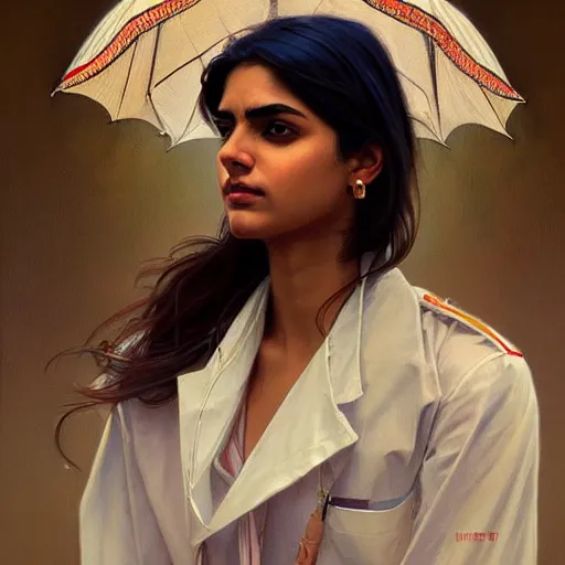 Image similar to Anxious good looking pale young Indian doctors wearing American clothes at the airport, portrait, elegant, intricate, digital painting, artstation, concept art, smooth, sharp focus, illustration, art by artgerm and greg rutkowski and alphonse mucha