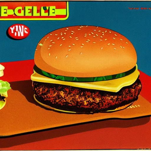 Image similar to cheeseburger, advertising illustrations from the 4 0's and 5 0's style, magazine, high quality, 4 k, 8 k, detailed, vintage