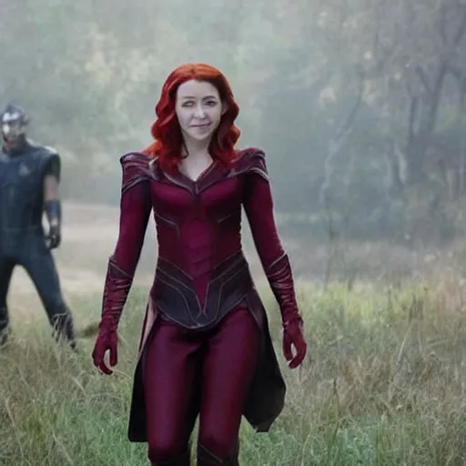 Prompt: Willow Rosenberg (Alyson Hannigan) from BtVS, as the Scarlet Witch, film still from 'Avengers Endgame'