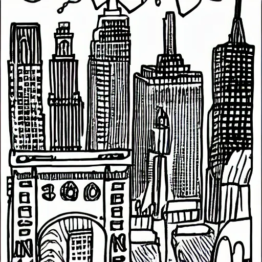 Prompt: kid drawing of New York