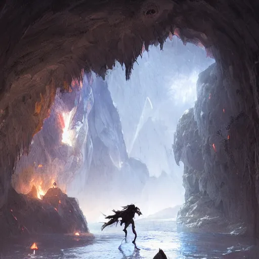 Prompt: A wizard fighting a dragon inside a cave, artstation, James Gurney, Greg Rutkowski