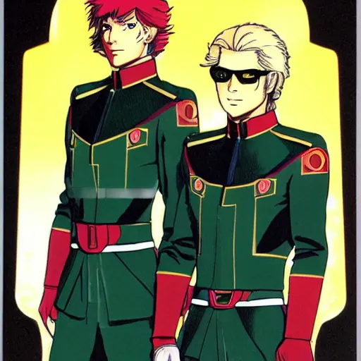 Image similar to a portrait of char aznable and garma zabi , drawn by Yoshikazu Yasuhiko, gundam, 0079, gto