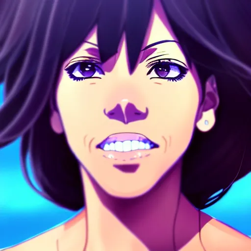 Image similar to beautiful makoto shinkai anime style digital painting portrait of michelle obama, 4 k, 8 k, hd, high resolution, highly detailed, intricate detail, ultra realistic faces, digital art, trending on artstation, your name, weathering with you