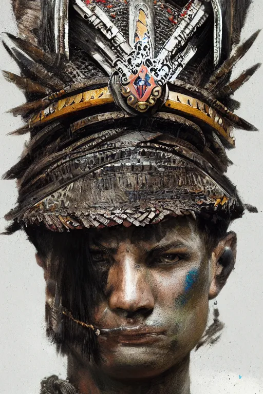 Image similar to aztec warrior, close - up portrait, fierce, intricate, elegant, volumetric lighting, scenery, digital painting, highly detailed, artstation, sharp focus, illustration, concept art, ruan jia, steve mccurry