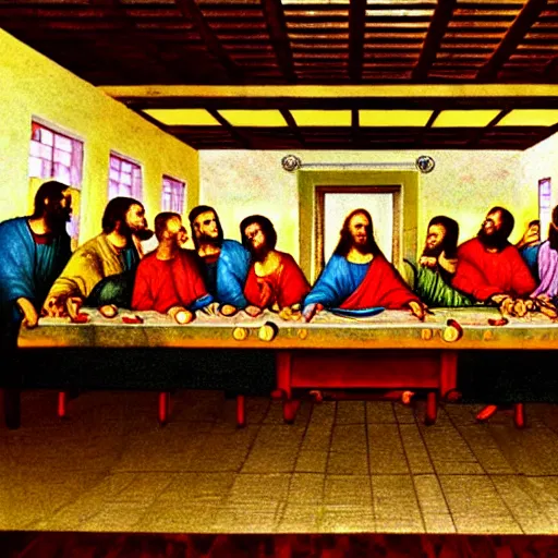 Prompt: the last supper on the dj decks