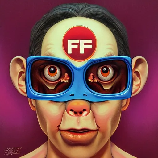 Image similar to lofi monkey in front of a mirror reflecting anger of a human face, symmetrical hands, doctors mirror, Pixar style by Tristan Eaton Stanley Artgerm and Tom Bagshaw, high detail